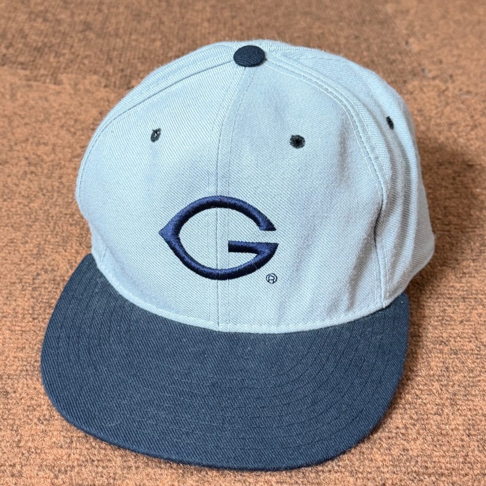 Georgetown Hoyas New Era 5950 Vintage Fitted Hat Grey Navy Blue‎ Mens Large Logo